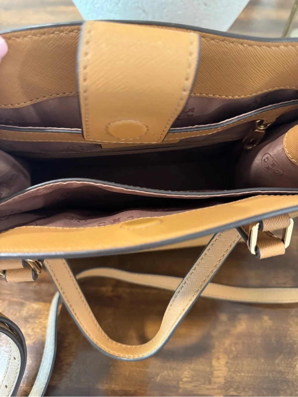 Tory Burch Camel/Tan Leather Structured Crossbody Tote